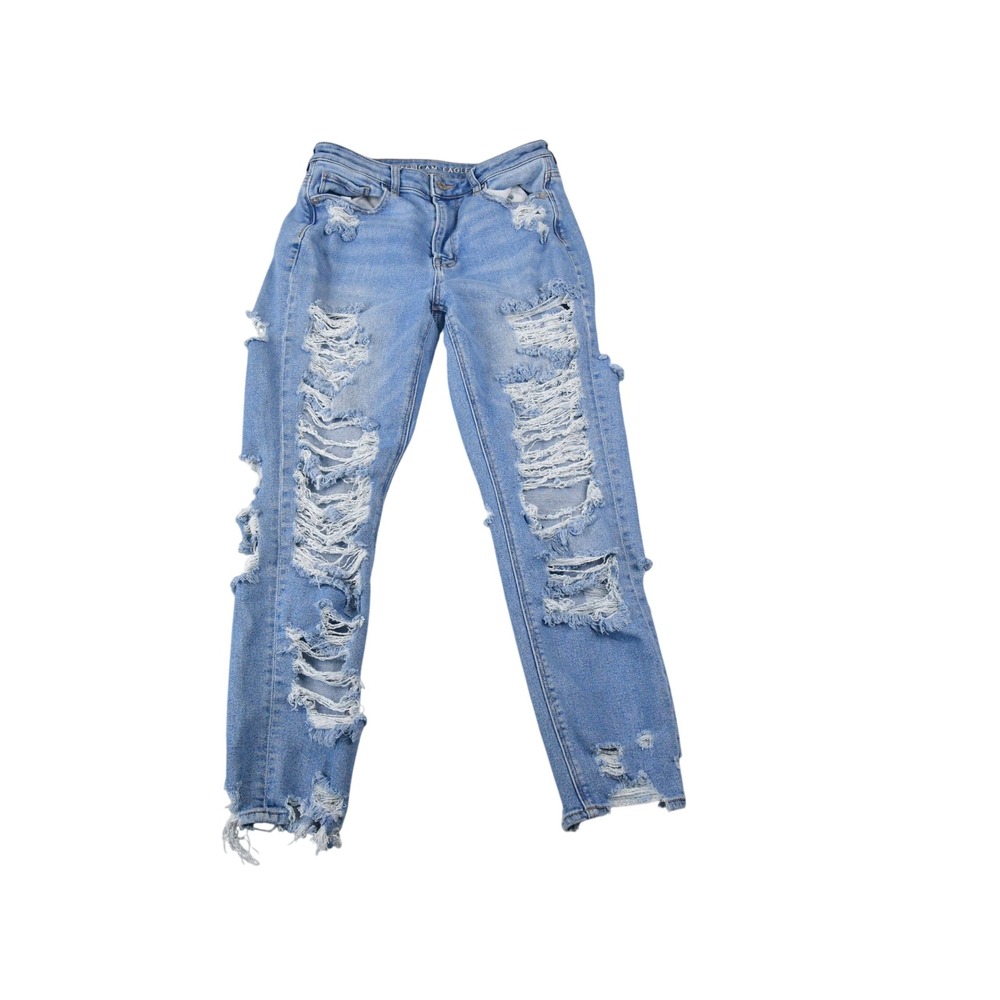 American Eagle Mom Jeans Womens 8 (27x27) Blue Distressed Ripped Stretch